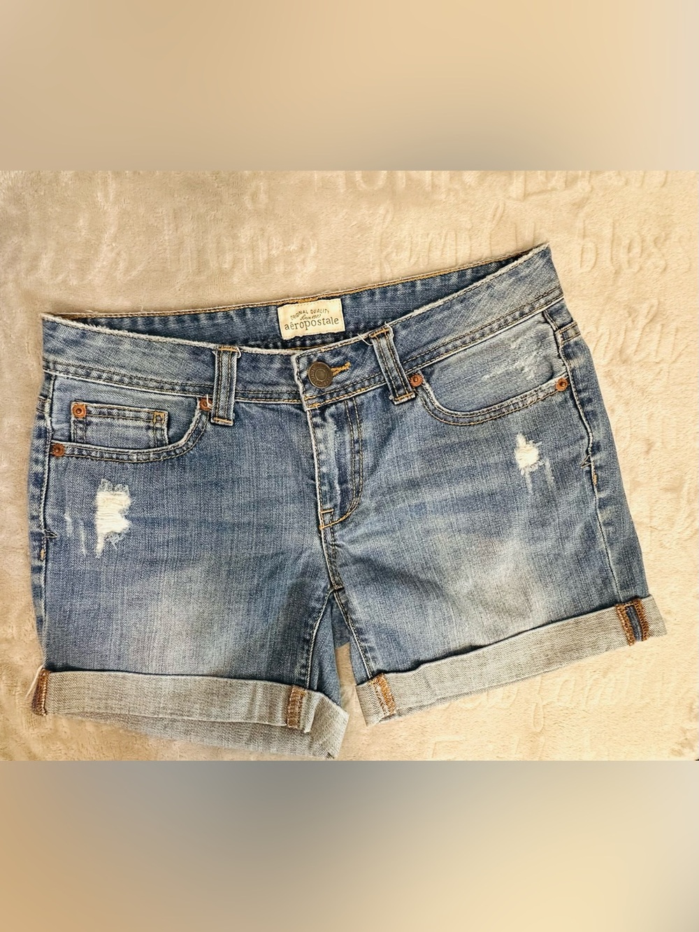 Aeropostale Distressed Denim Cuffed Boyfriend Shorts Blue  Size 1/2